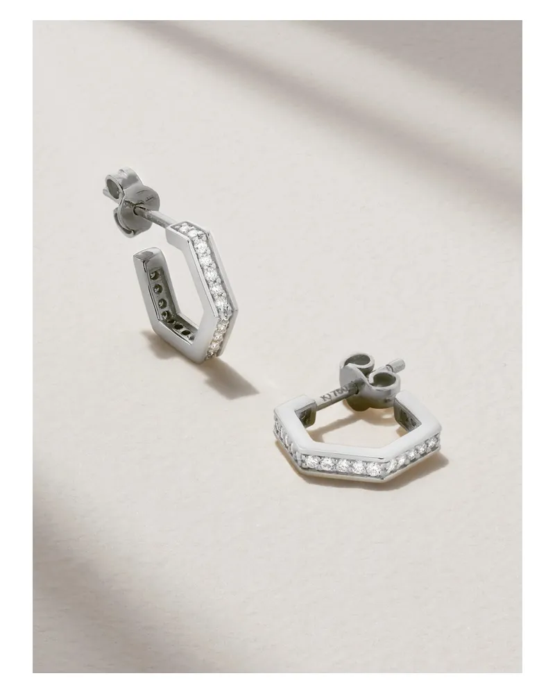 Kolours Hexagon Small 18-karat White Gold Diamond Hoop Earrings - Silver Silver