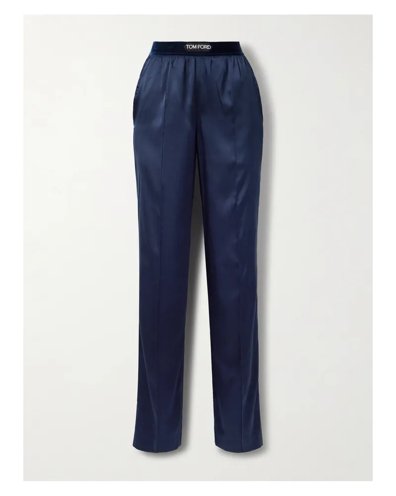 Tom Ford Hose Aus Stretch-seidensatin Mit Samtbesatz - Blau Blau
