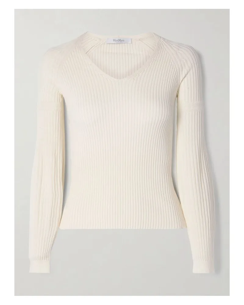 Max Mara Gioiosa Pullover Aus Gerippter Baumwolle - Elfenbein Elfenbein