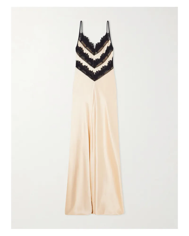 Rodarte Lace-trimmed Silk Gown - Neutrals Neutrals