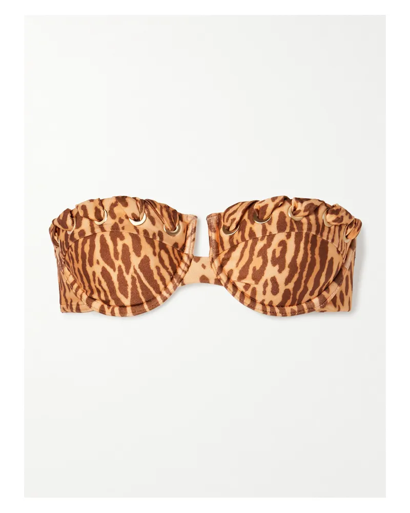 Zimmermann Cascadian Bandeau-bikini-oberteil Mit Bügeln, Leopardenprint Und Details Im Überwendlichstich - Animal-Print Animal-print