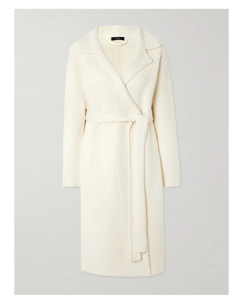 Joseph Doppelreihiger Cardigan Aus Einer Gerippten Wollmischung Mit Bindegürtel - Elfenbein Elfenbein