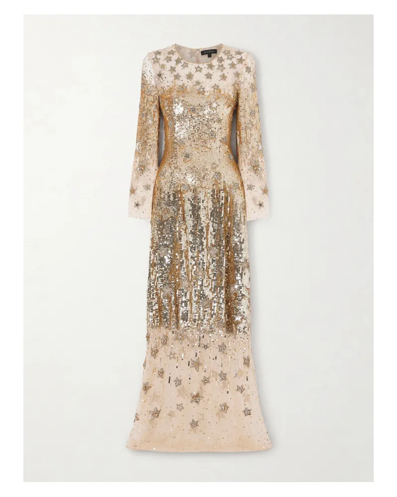 Jenny Packham Galactic Embellished Tulle Gown - Gold Gold