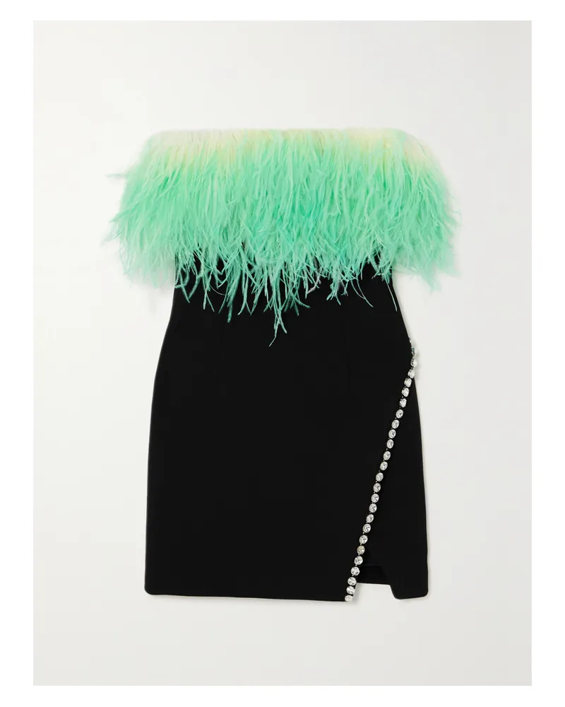 Self-Portrait Minikleid Aus Crêpe Mit Kristallen Und Federn - Schwarz Schwarz