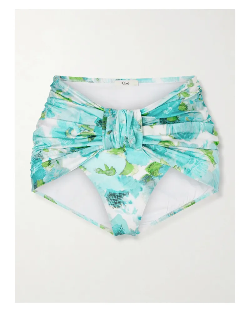 Chloé Bikini-höschen Mit Blumenprint Und Raffung - Blau Blau