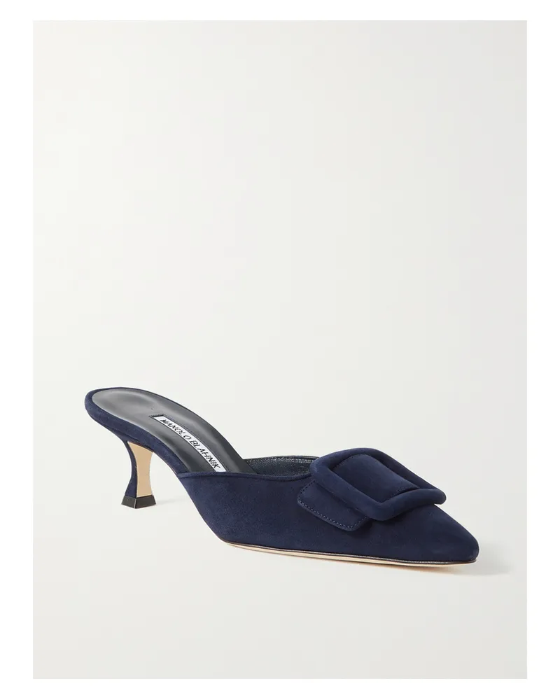 Manolo Blahnik Maysale 50 Buckled Suede Mules - Blue Blue