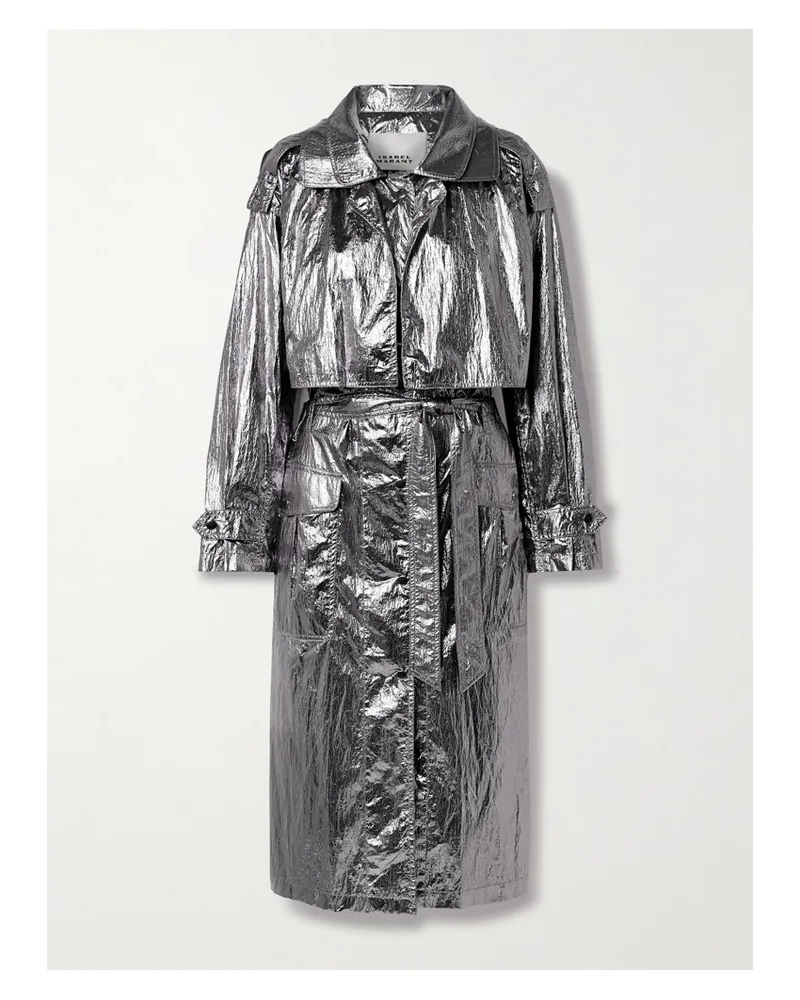 Isabel Marant Laika Trenchcoat Aus Recyceltem Shell In Metallic- Und Knitteroptik Mit Bindegürtel - Silber Silber