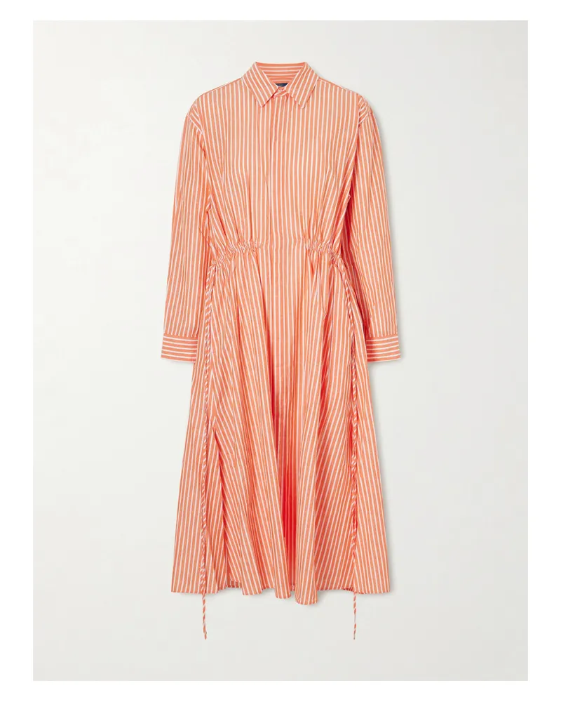 Ralph Lauren Maxikleid Aus Einer Gestreiften Baumwoll-leinenmischung Mit Stickerei Und Raffungen - Orange Orange