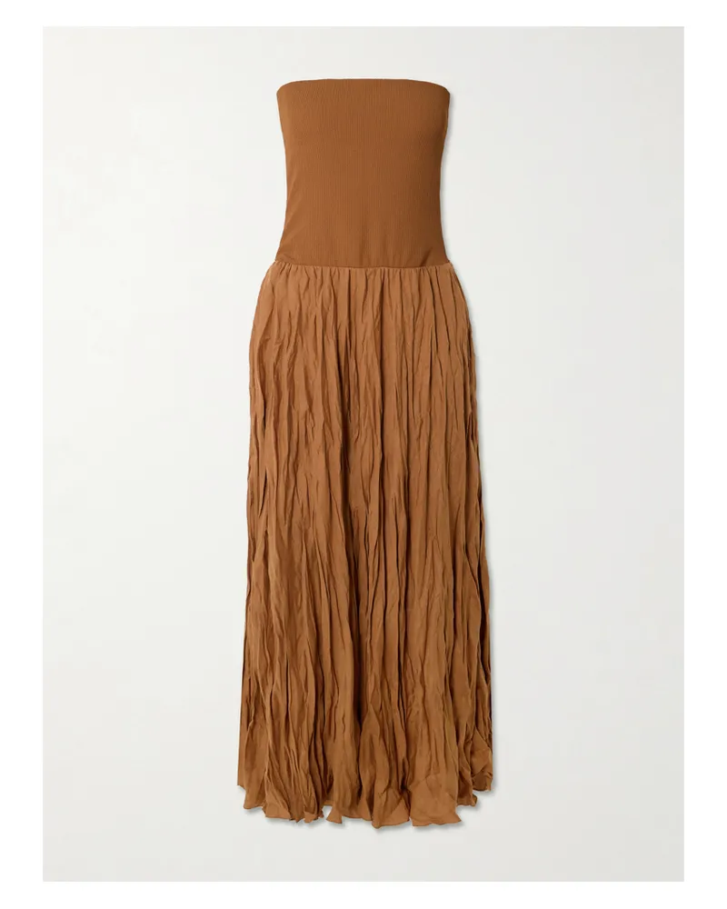 Johanna Ortiz Empowerment Movement Ribbed Knit-trimmed Linen-blend Maxi Skirt - Brown Brown