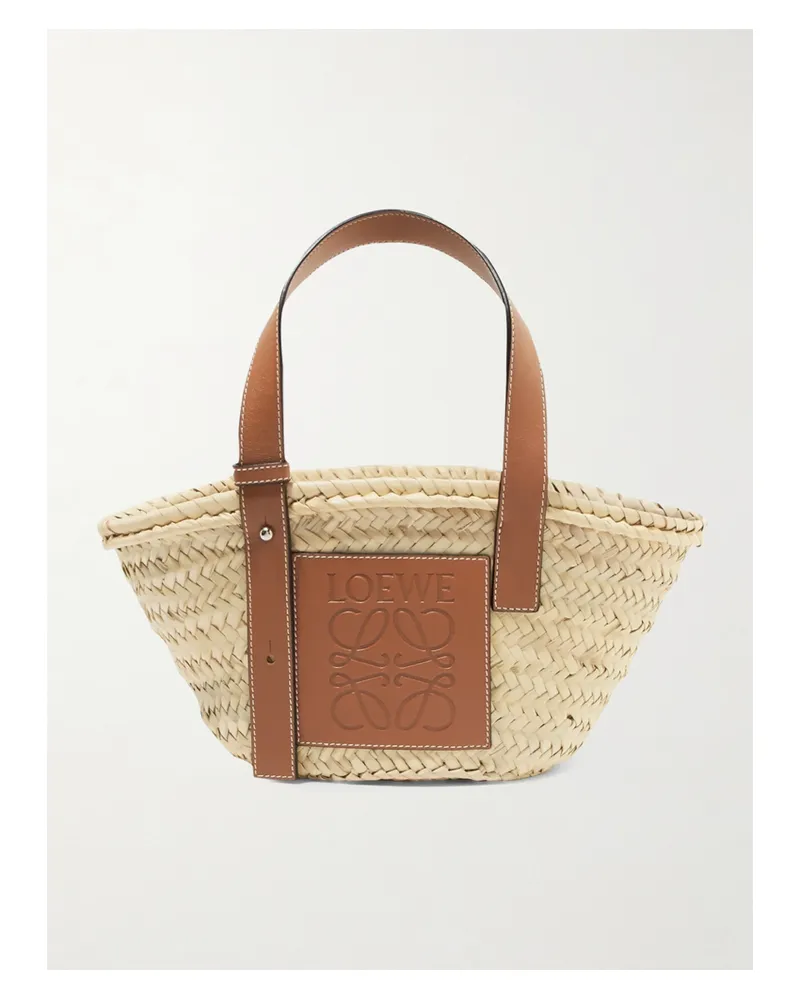 Loewe Small Leather-trimmed Woven Raffia Tote - Brown Brown