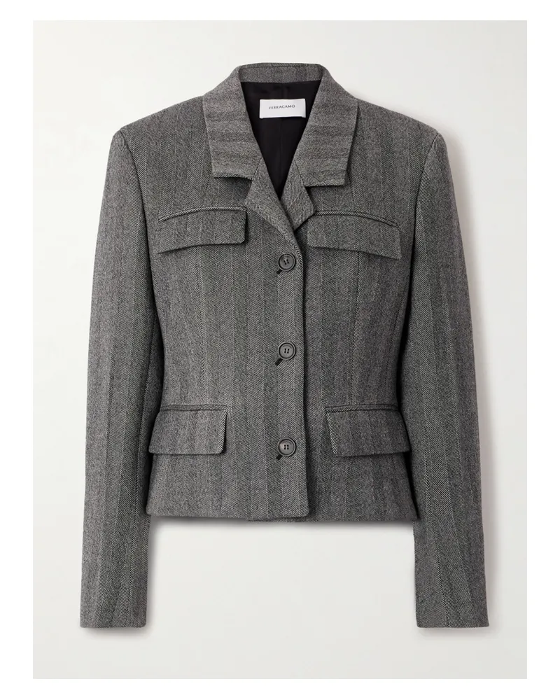 Ferragamo Blazer Aus Einer Wollmischung Mit Fischgratmuster - Grau Grau