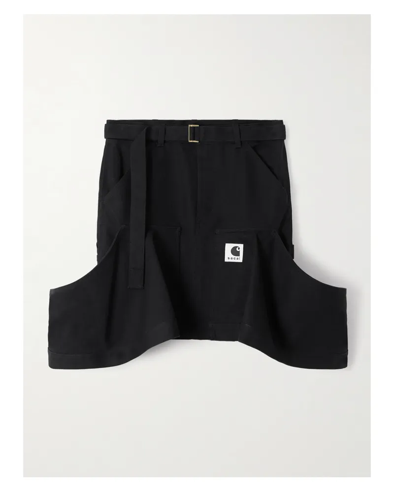 Sacai Carhartt Wip Belted Draped Cotton-canvas Mini Skirt - Black Black