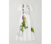Belted Floral-print Cotton-blend Poplin Midi Dress - White