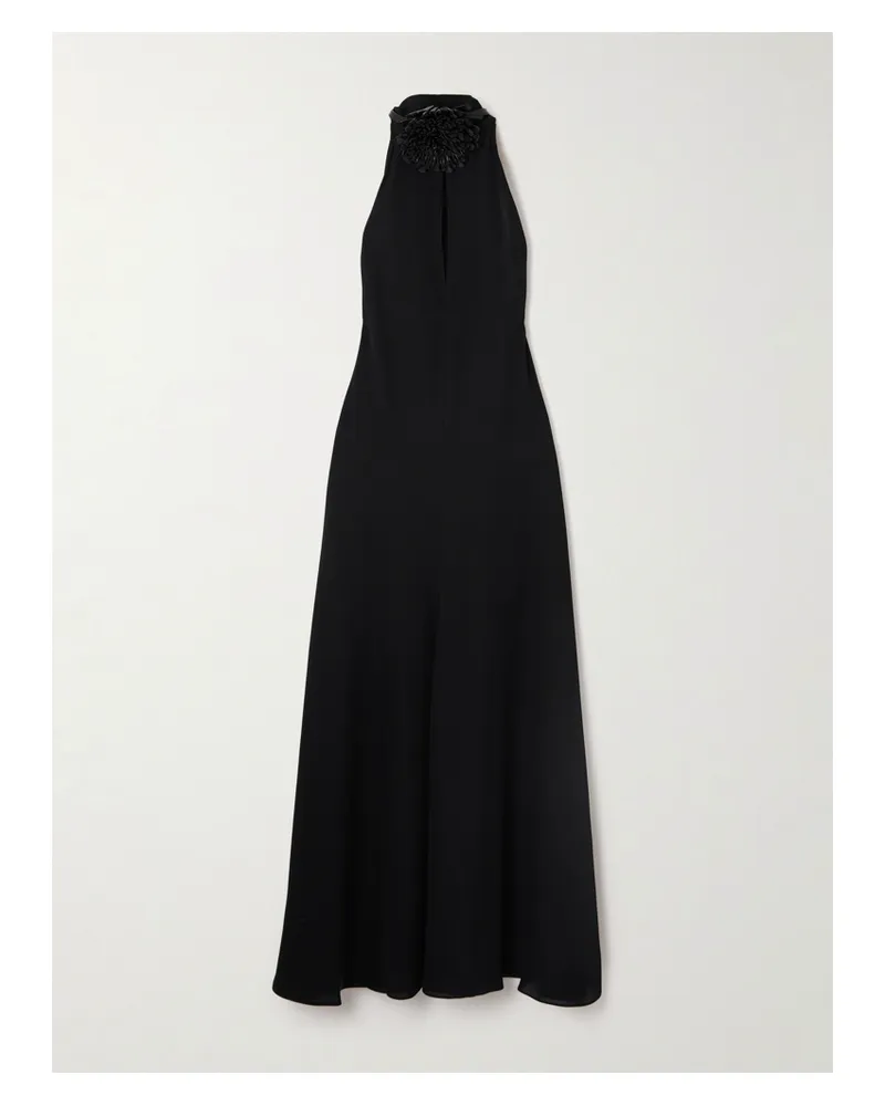 Alaïa Cut-out Embellished Leather-trimmed Crepe Midi Dress - Black Black