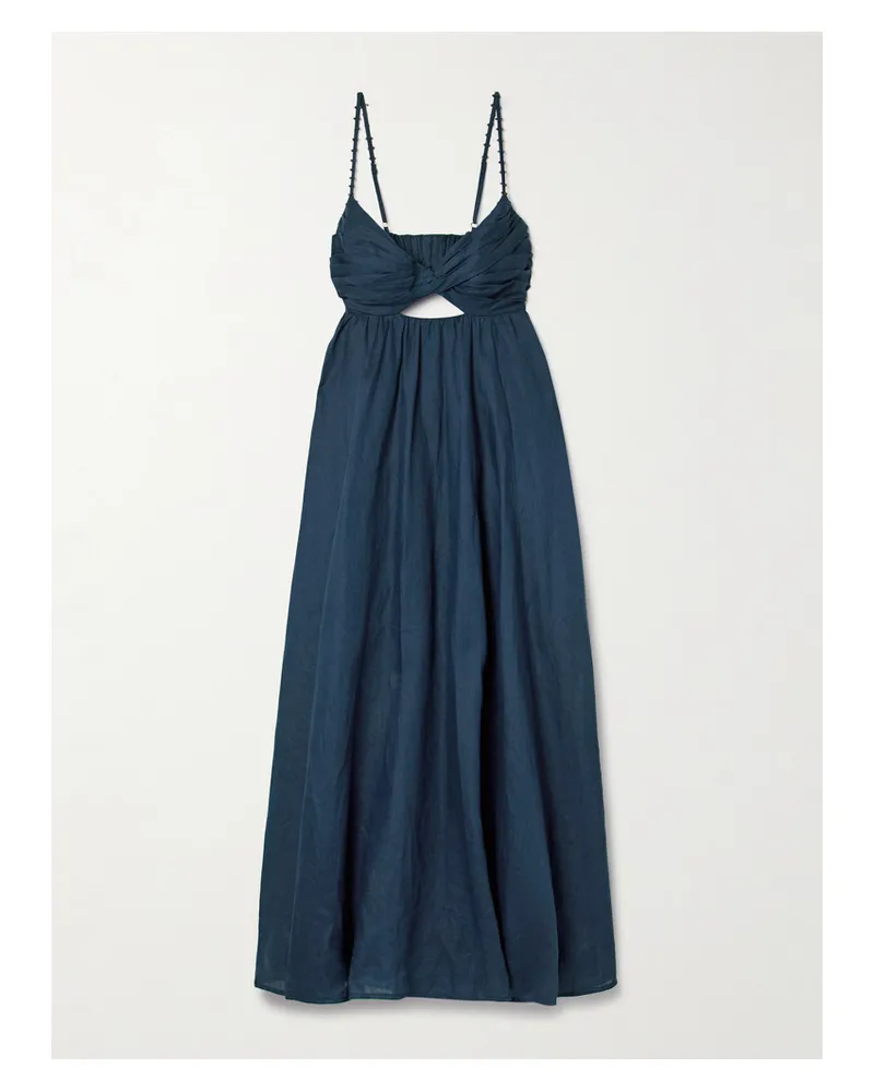 Zimmermann Ascension Midikleid Aus Leinen Mit Falten, Cut-outs Und Zierperlen - Blau Blau