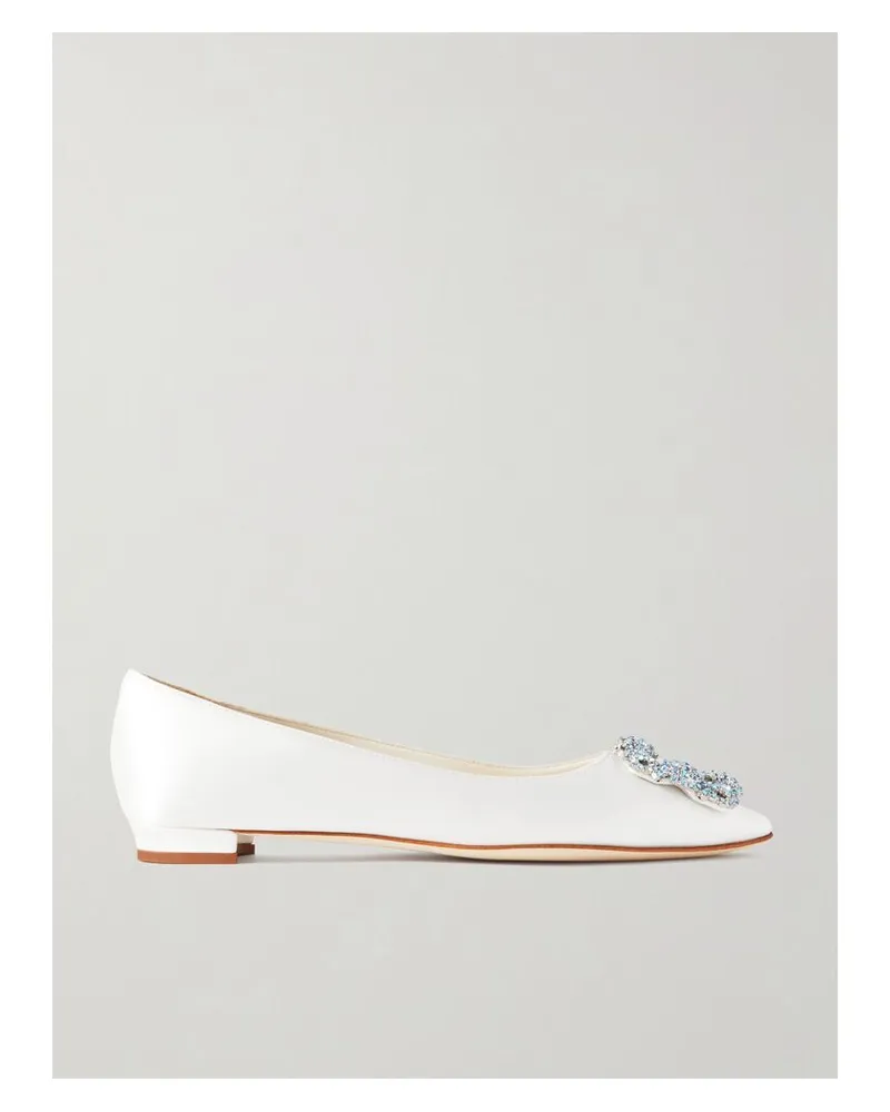 Manolo Blahnik Hangisiflat Ballerinas Aus Satin Mit Spitzer Kappe Und Kristallen - Weiß Weiß