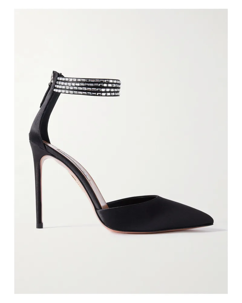 Aquazzura Luce 105 Crystal-embellished Satin Pumps - Black Black