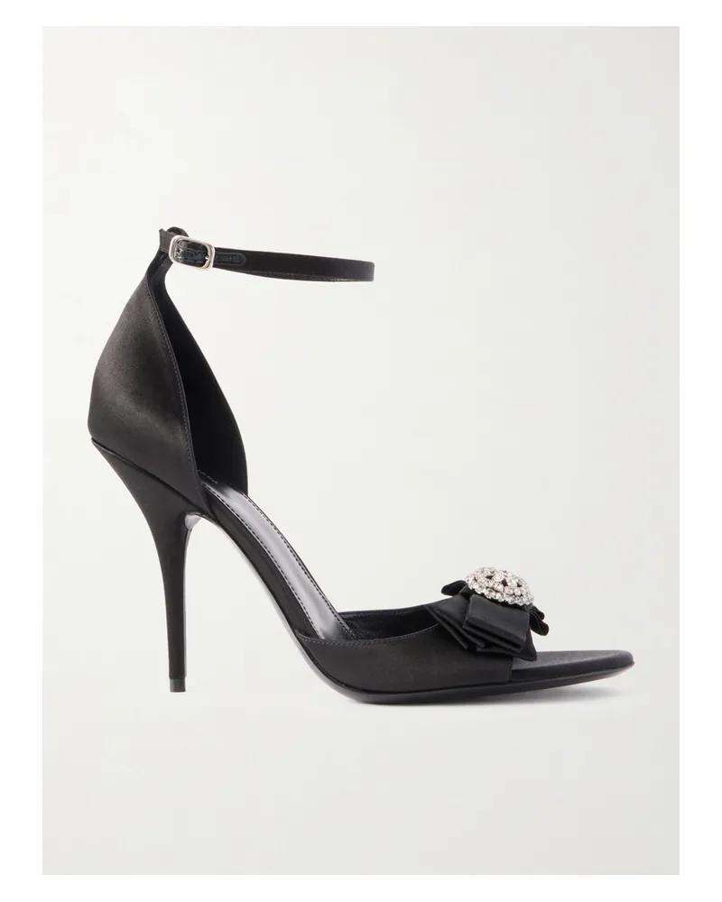 Balenciaga Avenue Palazzo Crystal-embellished Bow-detailed Satin Sandals - Black Black
