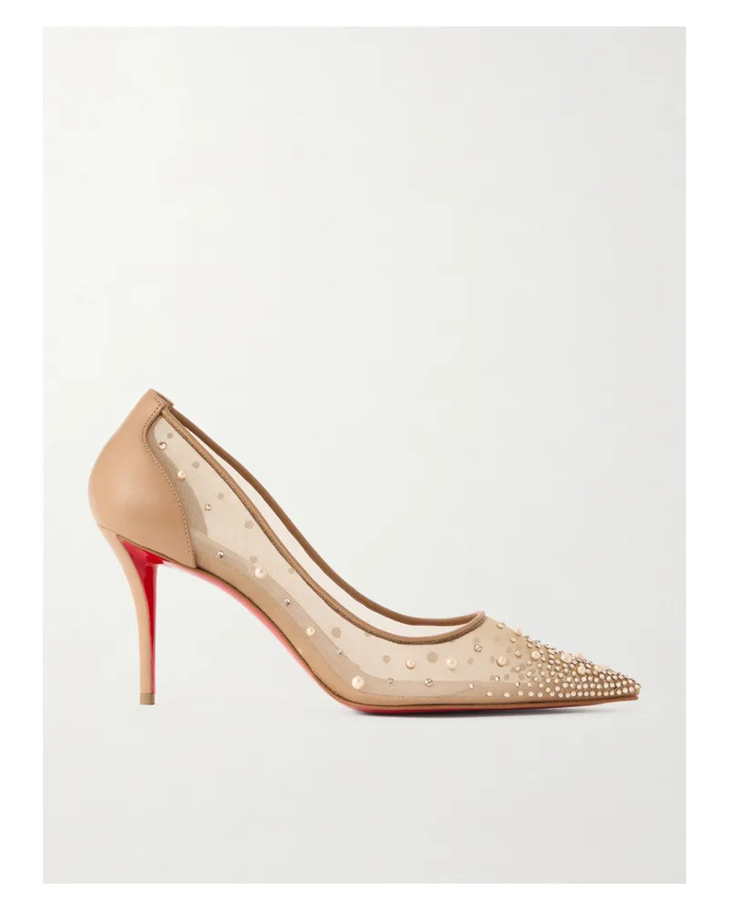 Christian Louboutin Miss Z 80 Leather-trimmed Embellished Mesh Pumps - Neutrals Neutrals