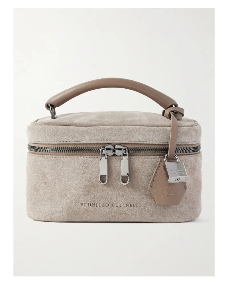 Brunello Cucinelli Kosmetiktasche Aus Veloursleder Mit Lederbesätzen - Grau Grau