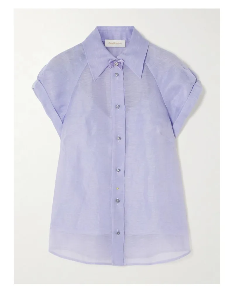 Zimmermann Crush Hemd Aus Organza Einer Leinen-seidenmischung Mit Kristallen Und Schluppe - Lila Lila