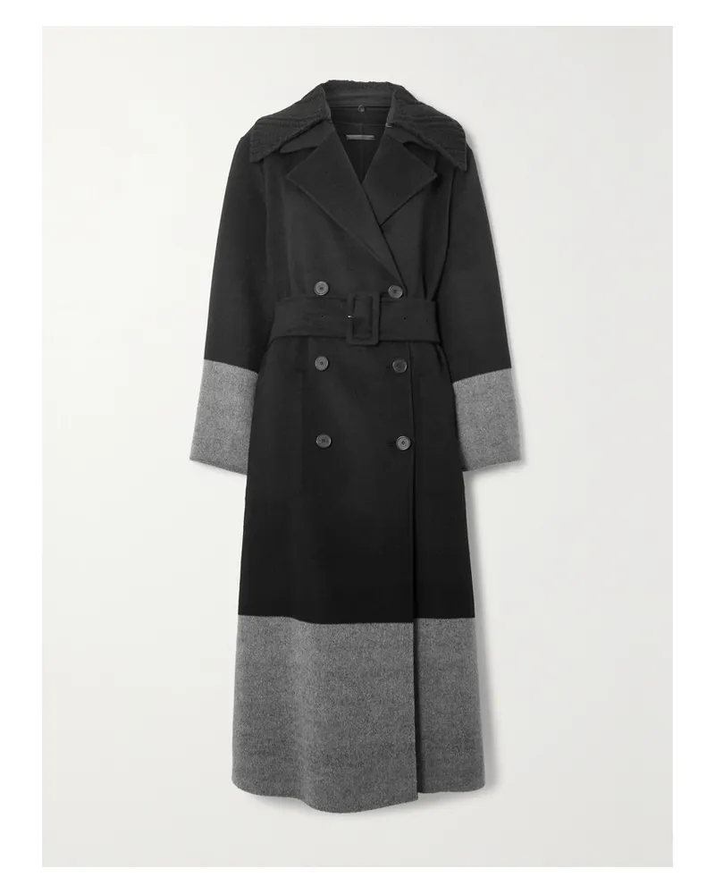 Joseph Merton Zweifarbiger, Doppelreihiger Mantel Aus Wolle Mit Gürtel - Schwarz Schwarz