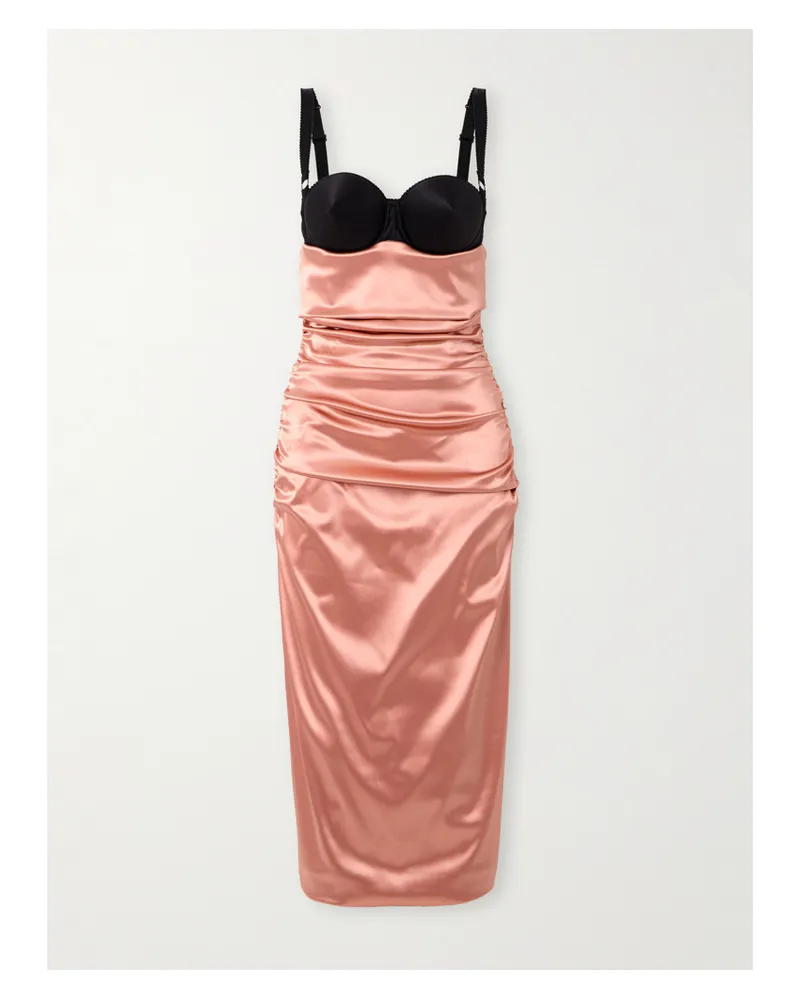 Dolce & Gabbana Zweifarbiges Midikleid Aus Satin Mit Raffungen - Pink Pink
