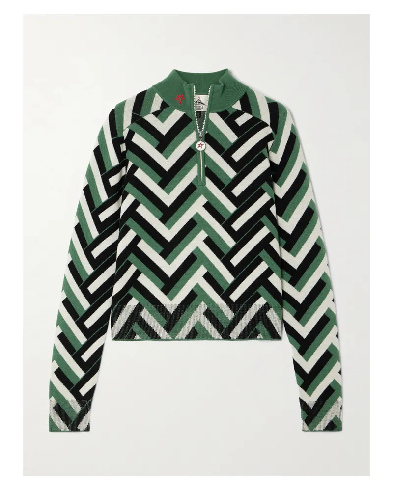 Perfect Moment La Tour Pullover Aus Jacquard-strick Aus Merinowolle Mit Reißverschluss - Grün Grün