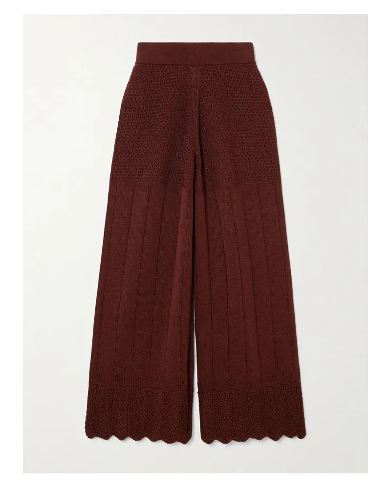 Eres Chimère Récit Hose Mit Weitem Bein Aus Lochstrick Aus Einer Baumwollmischung - Braun Braun
