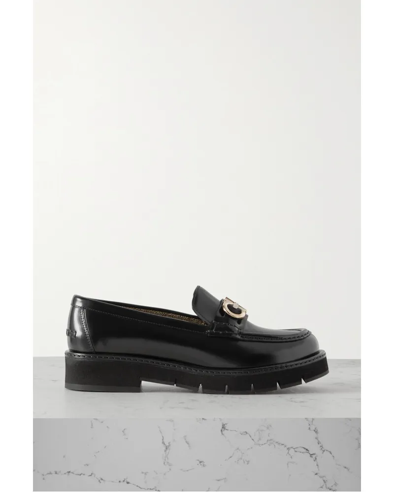 Ferragamo Ofelia Loafers aus Glanzleder mit Verzierung Schwarz