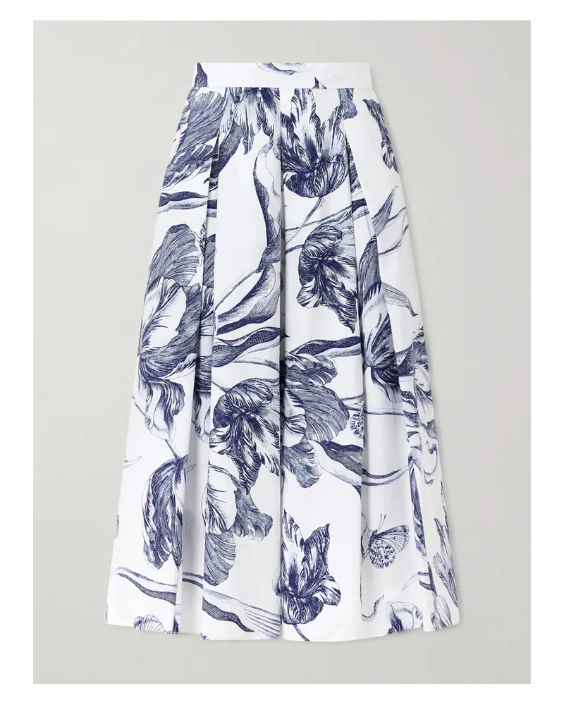 Erdem Midirock Aus Baumwollpopeline Mit Blumenprint Und Falten - Elfenbein Elfenbein