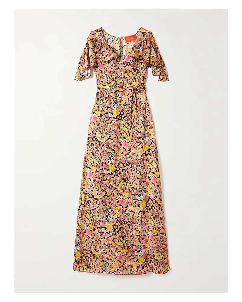 La DoubleJ 3-way Maxikleid Aus Bedrucktem Seiden-twill Mit Blumenprint, Rüschen Und Bindegürtel - Gelb Gelb