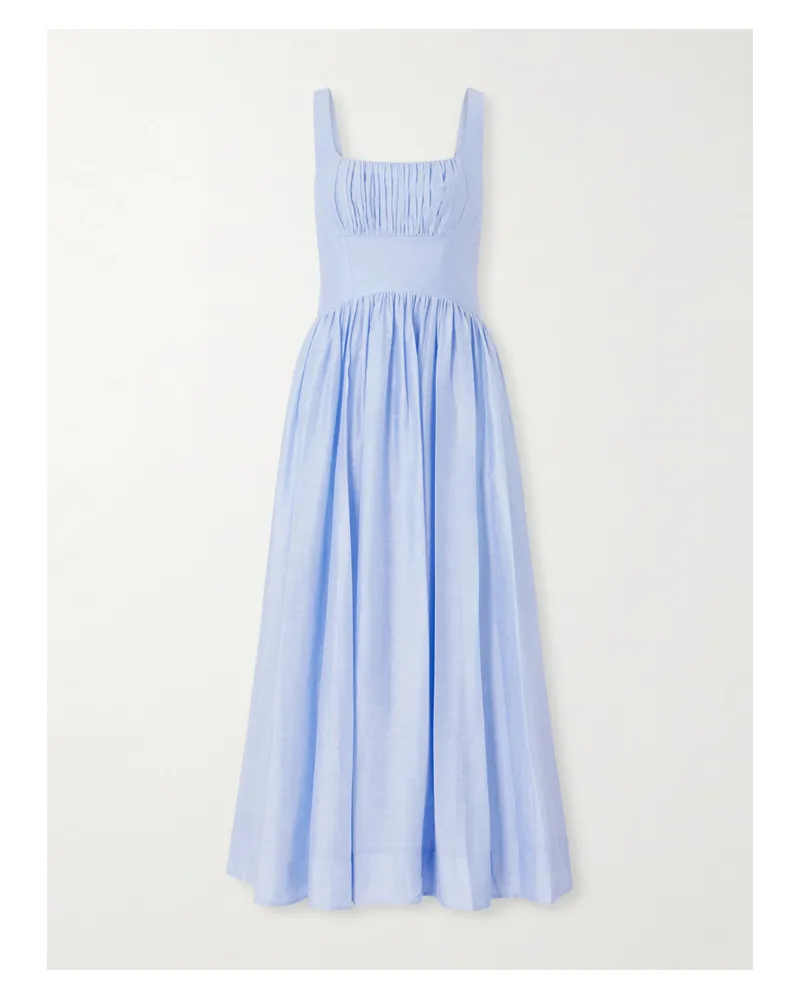 Aje. Mist Pleated Paneled Lyocell-blend Midi Dress - Blue Blue