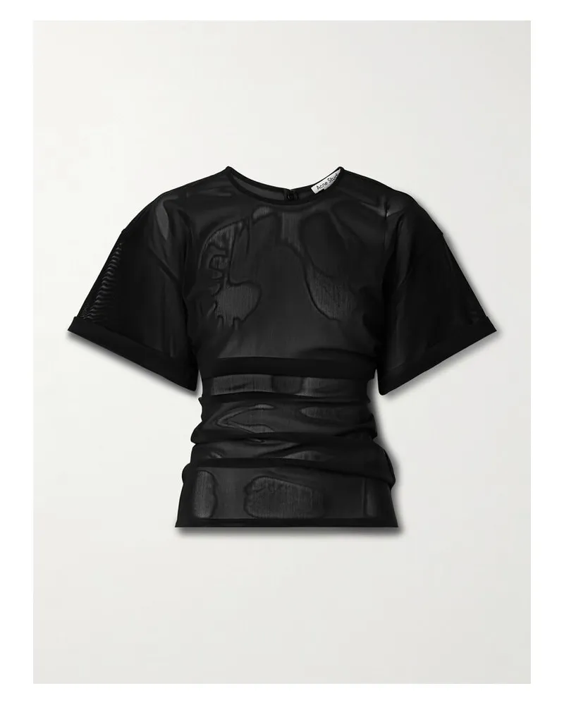 Acne Studios T-shirt Aus Mesh Mit Raffungen - Schwarz Schwarz