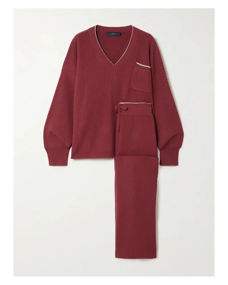 arch4 Partridges Set Aus Pullover Und Jogginghose Aus Kaschmir In Rippstrick - Rot Rot