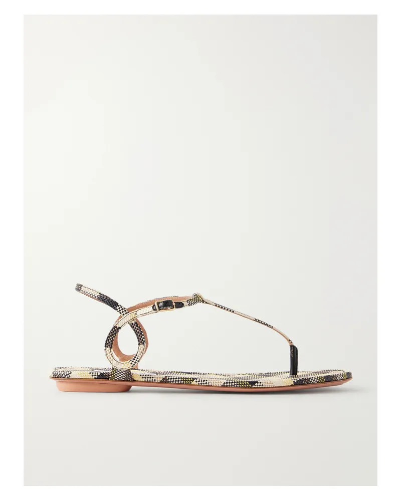 Aquazzura Almost Bare Checked Raffia Sandals - Yellow Yellow