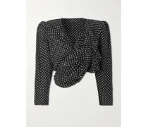 Ruffled Gathered Polka-dot Crepe De Chine Blouse - Black