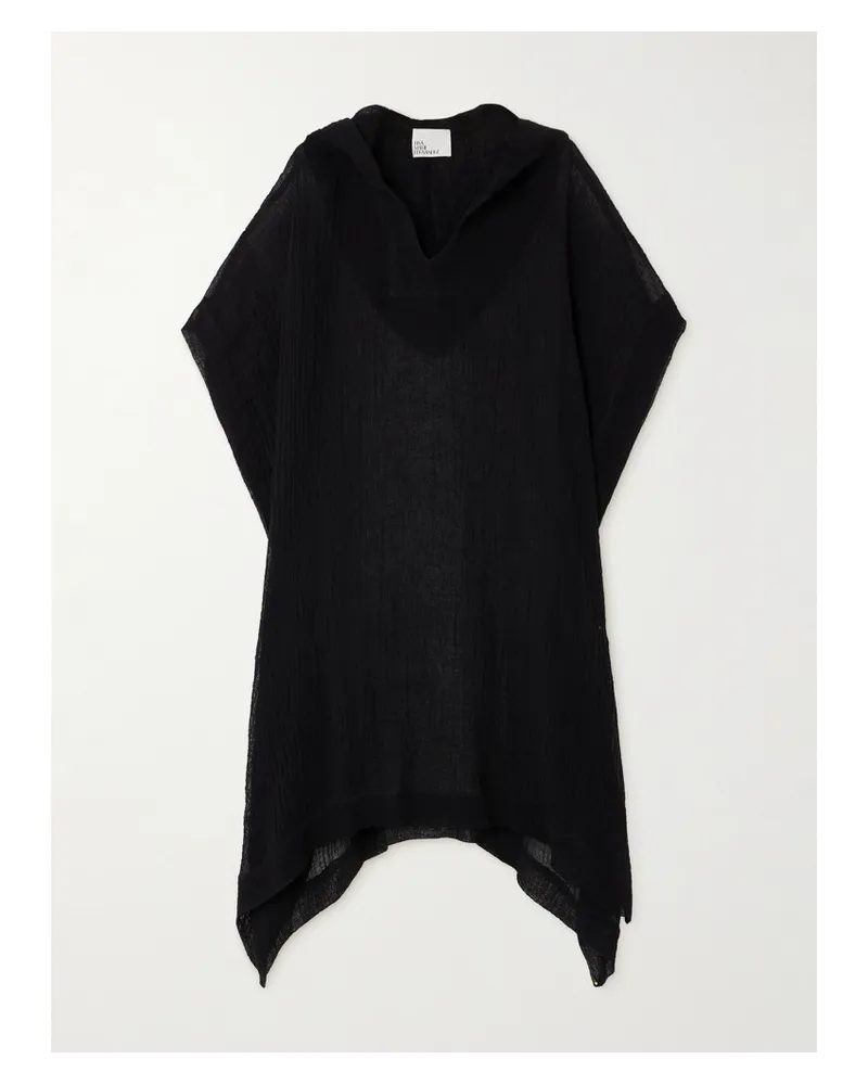Lisa Marie Fernandez Net Sustain Strandkleid aus Gestreifter Gaze aus einer Leinenmischung Schwarz