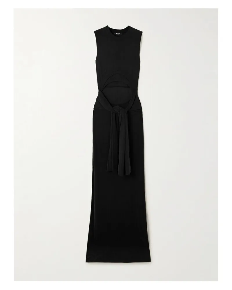 Balmain Maxikleid Aus Geripptem Jersey Mit Cut-out - Schwarz Schwarz