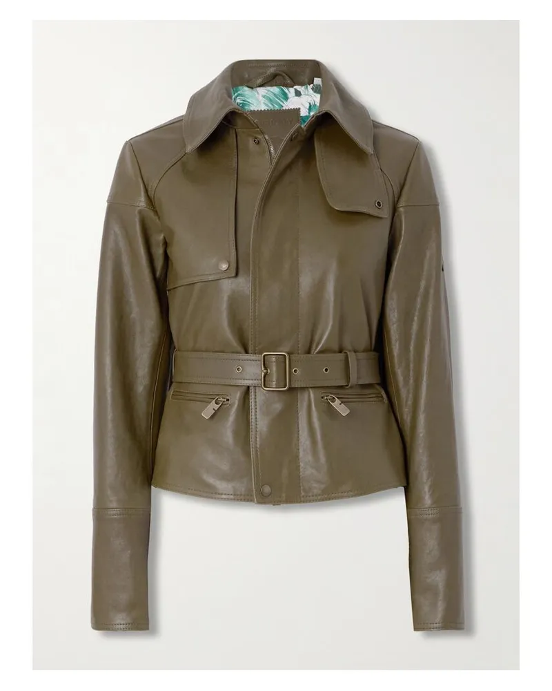 Burberry Lederjacke Mit Gürtel - Grün Grün