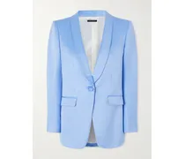 Cotton And Silk-blend Duchesse-satin Blazer - Blue