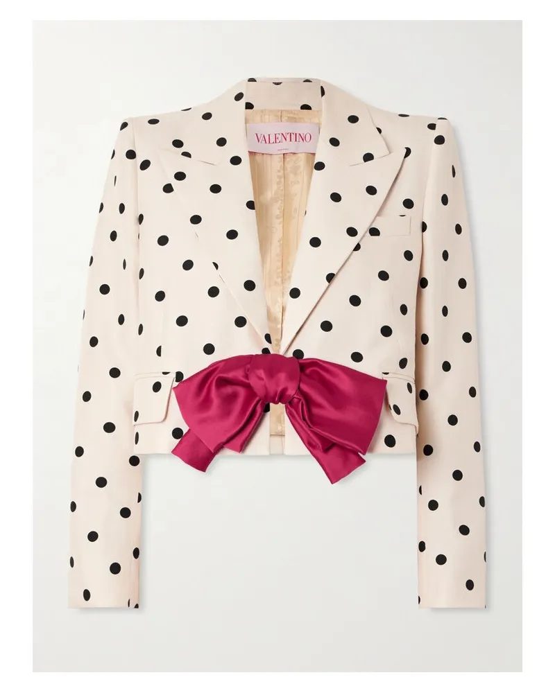 Valentino Garavani Blazer Aus Shantung-seide Mit Polka-dots Und Schleife - Weiß Weiß