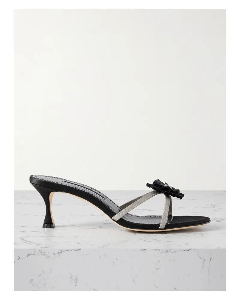 Manolo Blahnik Paliss 50 Mules Aus Ripsband Mit Applikationen - Schwarz Schwarz