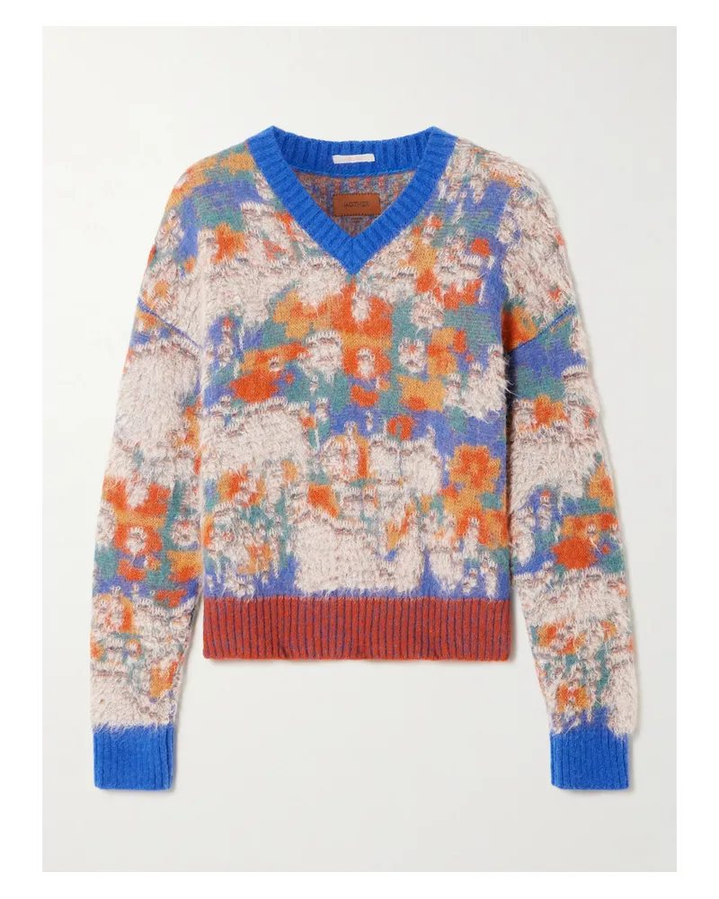 Mother Cropped Intarsia-knit Sweater - Blue Blue