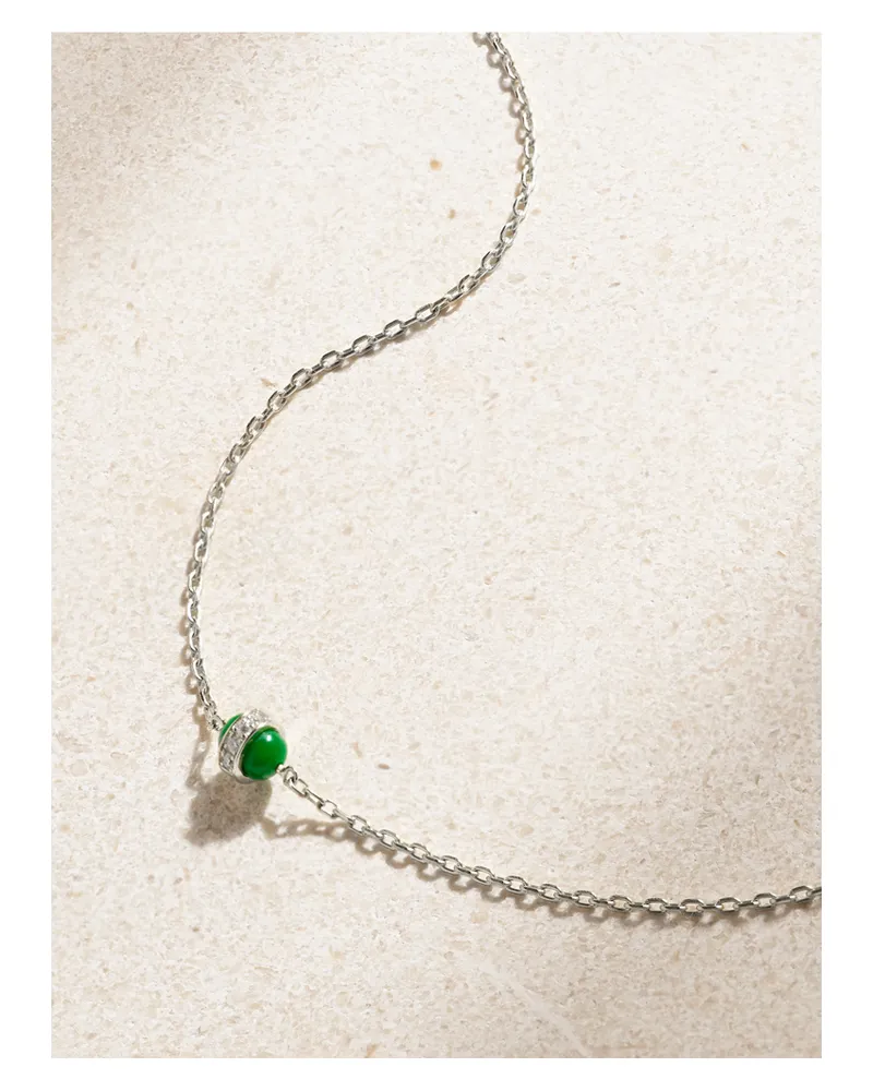 L’Atelier Nawbar Single Atom Kette Aus 18 Karat Weißgold Mit Emaille Und Diamanten Gold