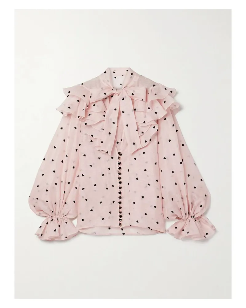 Zimmermann Crush Schluppenbluse Aus Organza Aus Einer Leinen-seidenmischung Mit Stickereien Und Rüschen - Pink Pink