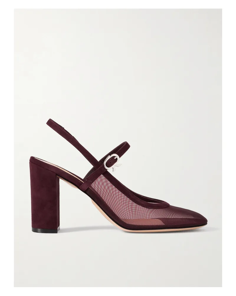Gianvito Rossi 85 Suede-trimmed Mesh Pumps - Burgundy Burgundy