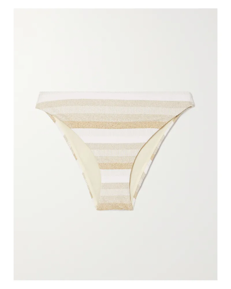 Max Mara Swami Bikini-höschen Aus Gestreiftem Stretch-material In Metallic-optik - Weiß Weiß