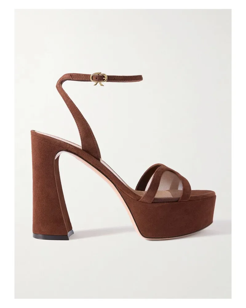 Gianvito Rossi 120 Sandalen Aus Veloursleder Mit Mesh-einsätzen Und Plateau - Braun Braun