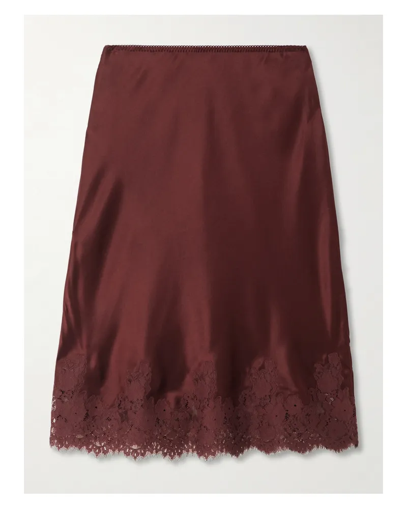 DÔEN Elowette Lace-trimmed Silk-satin Midi Skirt - Burgundy Burgundy